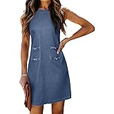Simplee Womens Denim Dress Summer Sleeveless Casual Mini Dresses Crewneck Western Jean Dress with Pockets