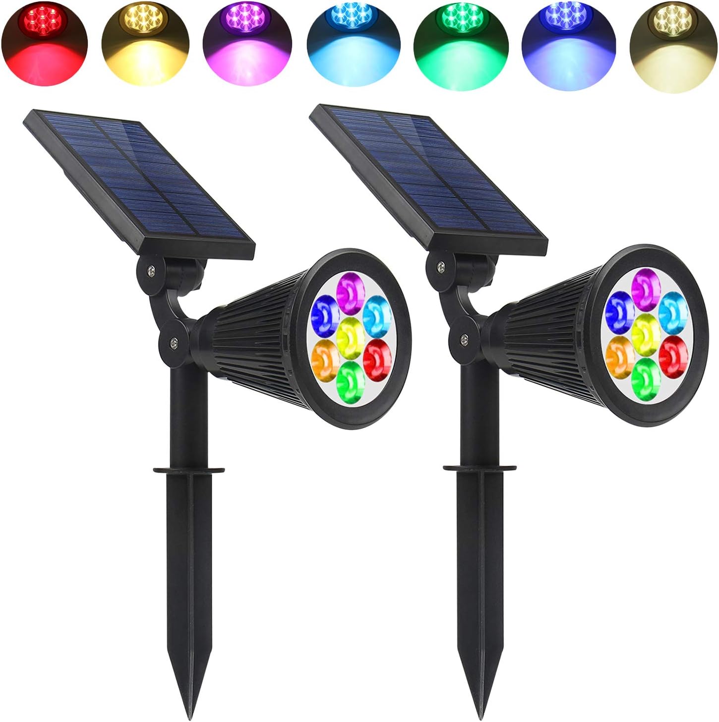 Lapeort Solar Lights Outdoor 2-in-1 Waterproof Solar Spotlights Colored 7 LED Adjustable Garden Wall Lighting Dusk to Dawn for Landscape Trees Yard Pathway Lawn Decor Auto On/Off (2-Pack): Home Improvement