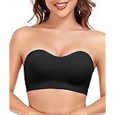 Strapless Bras for Women Padded Wireless Bandeau Bra with Clear and Fabric Straps Non-Slip Grip Tube Top Bralette