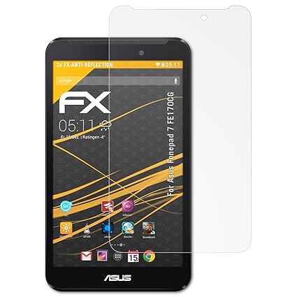 atFolix Panzerfolie kompatibel mit Asus Fonepad 7 FE170CG Schutzfolie, entspiegelnde und stoßdämpfende FX Folie (2X)