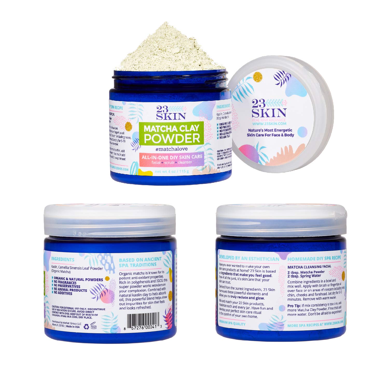 23 SKIN Matcha Green Tea Powder Face Mask with Kaolin Clay - Face Mask with Organic Green Tea - Face Scrub for Skin Care - Organic Anti-Aging Antioxidants - DIY Facial Scrub and Pore Cleanser - Absorb Oils and Impurities - 4 oz (115 g)