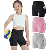 EXARUS Girls 4" Volleyball Dance Shorts with Pockets Youth Biker Spandex Shorts High Waisted