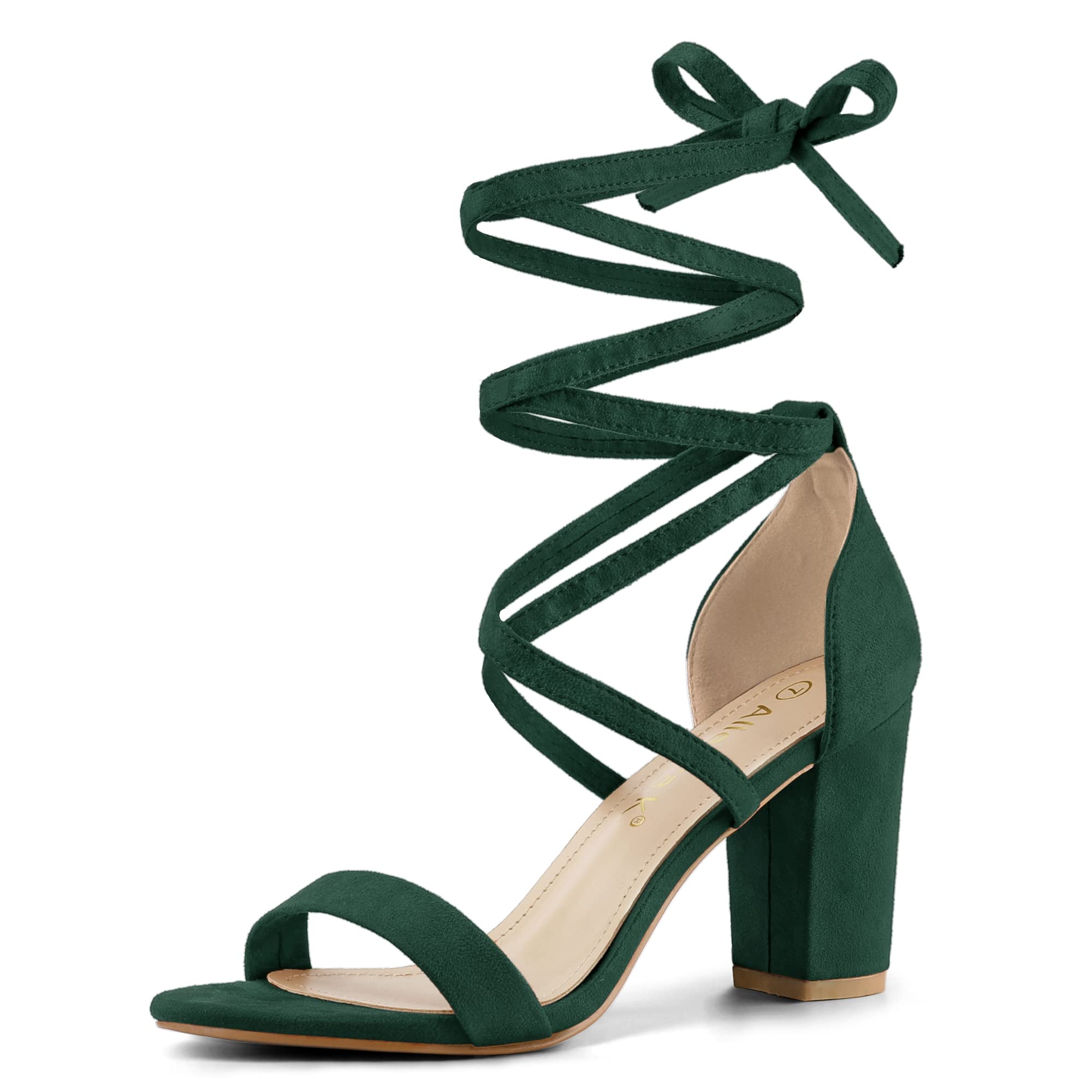 Photo 1 of Allegra K Women's Strappy Chunky High Heels Lace Up Green Heels Sandals - 7 M US