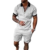 MQUN Summer men short sets outfits 2 Piece Short Sleeve Polo Shirt Shorts Set men short sets outfits Casual Sport Suit