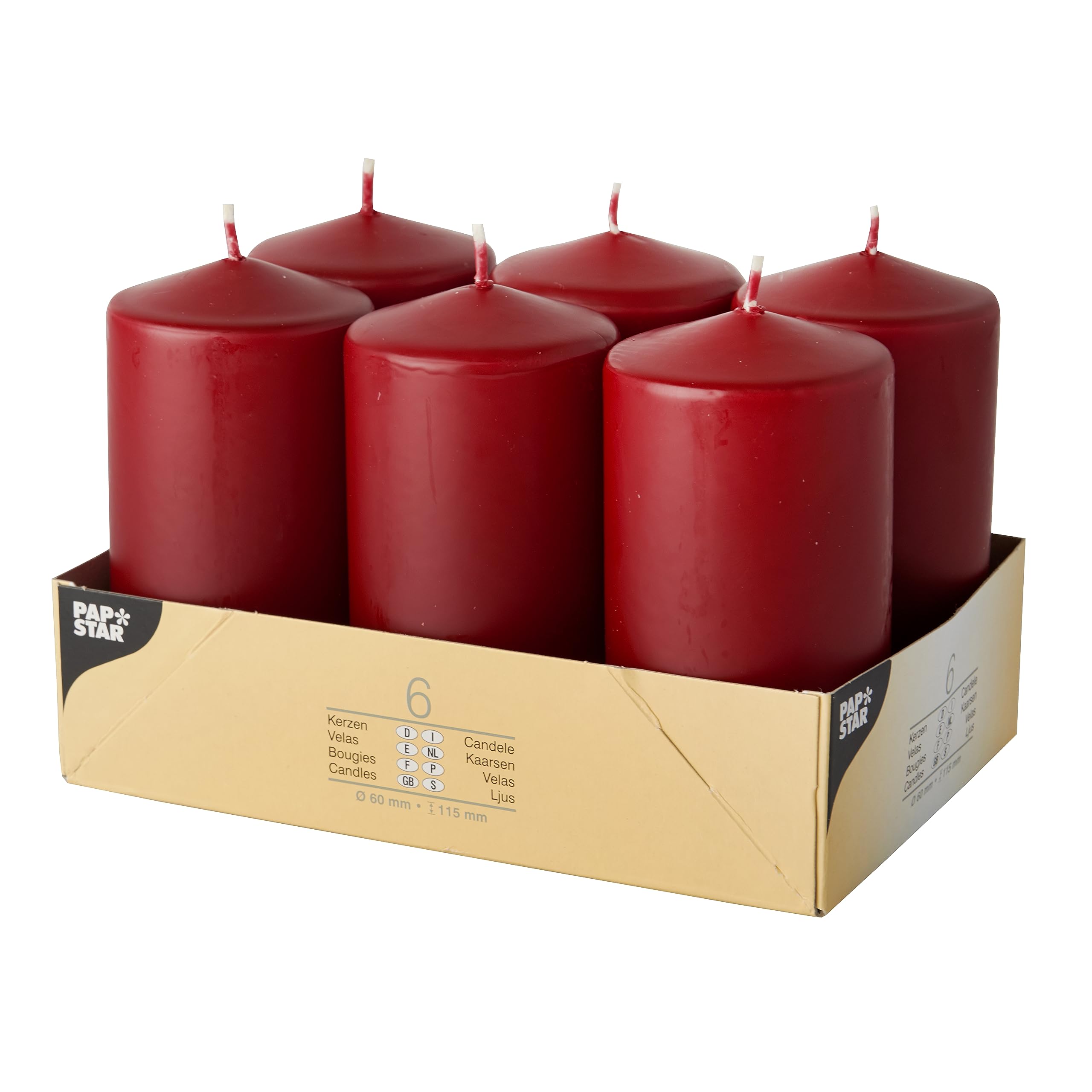 Pillar Candle Diameter 60 mm 115 mm Bordeaux Red Pack of 6 DW17993