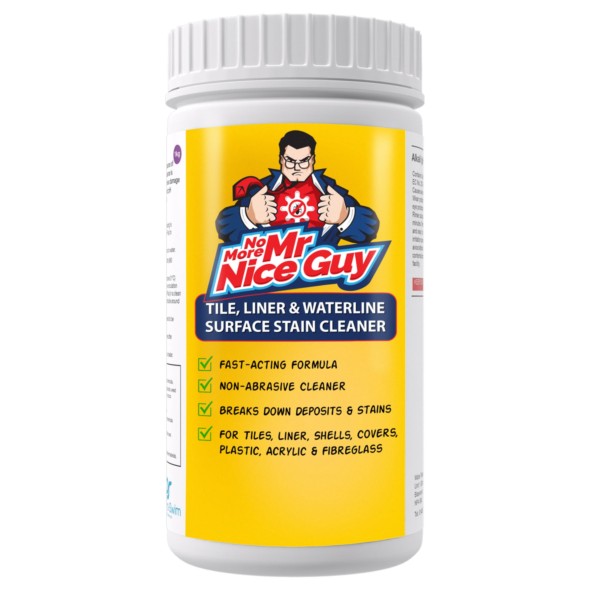 Hot Tub Spa, Pool Tile & Liner Surface Waterline Stain Cleaner 1 Litre - Non-Abrasive Cleaning For Tiles Spa Shells Covers Jets Brass Plastic Acrylic Fibreglass – No More Mr Nice Guy