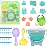 RACPNEL Beach Toys Sand Set for Kids, Collapsible Bucket and Shovels with Mesh Bag, Molds, Flags, Sandbox Kids Toddlers, Travel (Tavel Size)