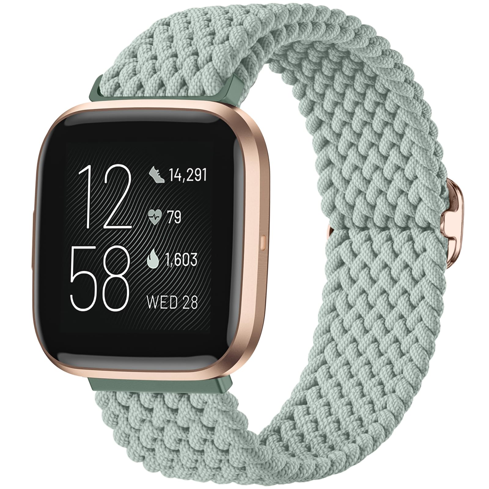 Maledan Elastic Bands Compatible with Fitbit Versa 2/SE/Lite for Women Men, Smartwatch Soft Braided Bracelet Replacement Band Accessory, Green