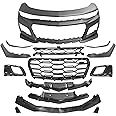 IKON MOTORSPORTS, Front Bumper Conversion Compatible With 2019-2024 Camaro LS LT1 (Not Fit ZL1 w/Signature Headlight), ZL1 1LE Style Unpainted Black PP Bumper Cover Guard Bodykit, 2020 2021
