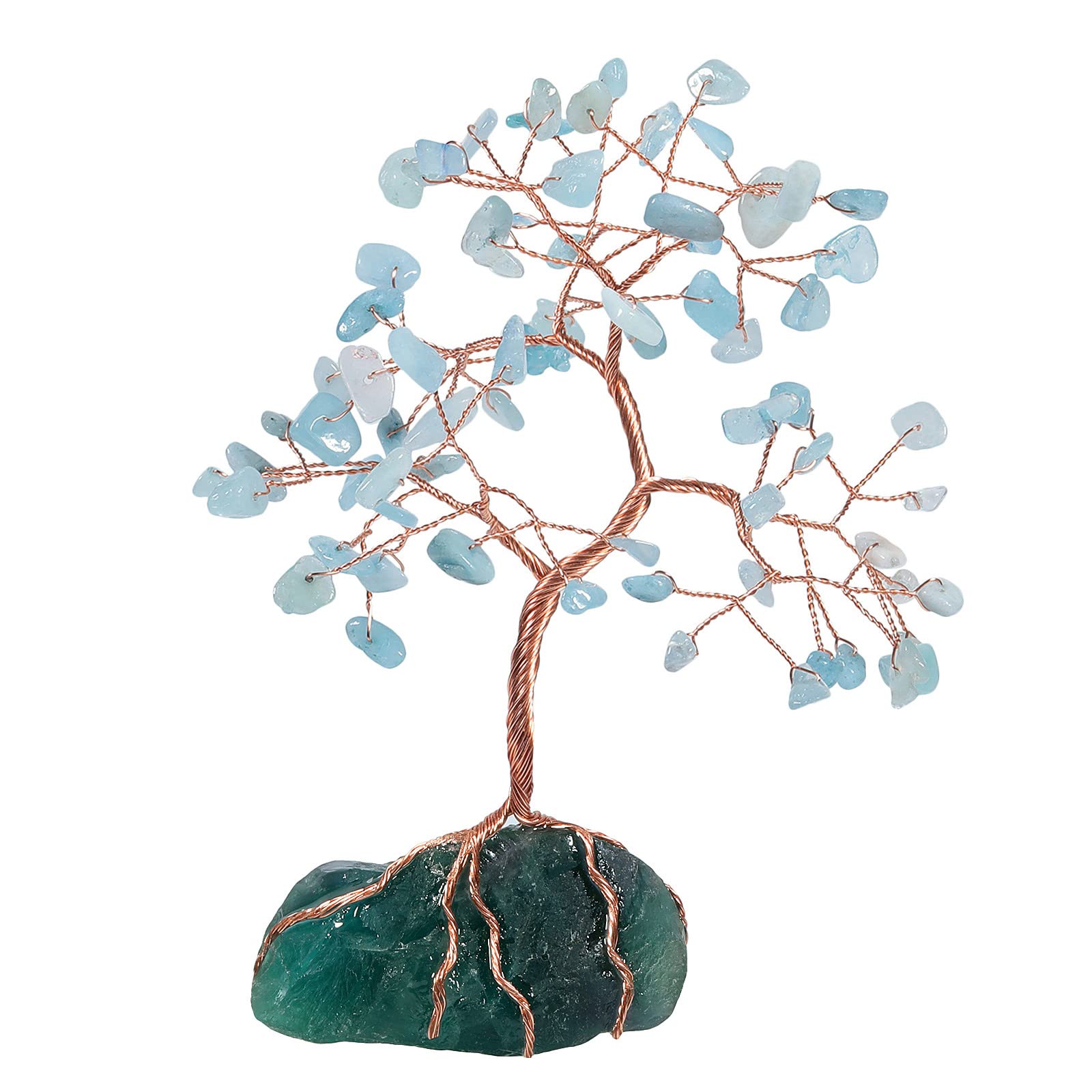 mookaitedecor Aquamarine Crystal Money Tree with Fluorite Raw Stone Base Good Luck Crystal Gifts, Reiki Healing Crystal Bonsai Tree Aquamarine Tree of Life Feng Shui Ornaments for Home Office Decor — image 1