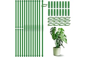 20Pcs Plant Support Stakes 17 inch SupKing Garden Orchid Sticks Extended to 3ft 4ft 5ft Plant Poles with Clips for Indoor Outdoor Potted Tomato Rose Amaryllis Vegetables Comes with 20 Ties
