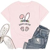 Teacher Bunny Shirts for Women Easter T Shirts Funny Rabbit Graphic Tees Teacher Casual Short Sleeve Top