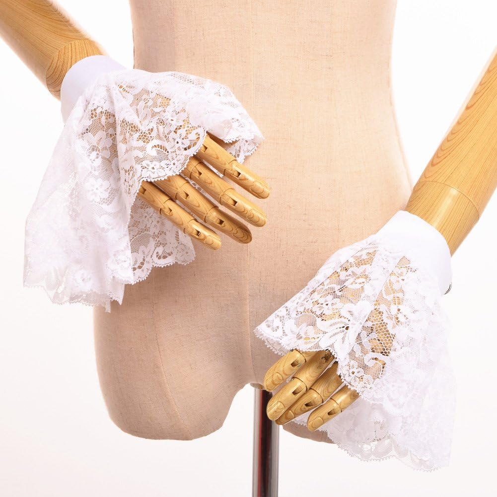 BLESSUME Lace White Jabot Cuffs, L, Big White Jabot Cuffs Set - Image 3