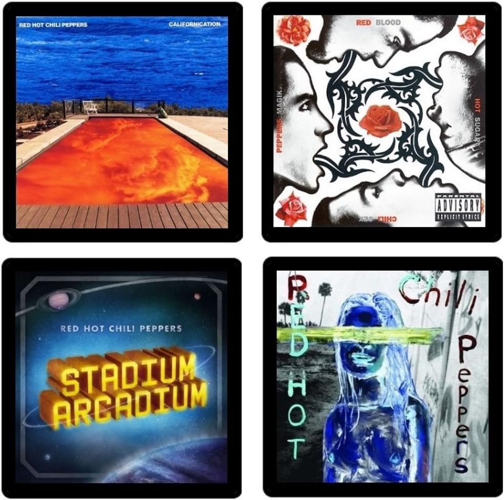 Red Hot Chili Peppers RHCP Coaster Gift Collection - (4) Different Album Covers Reproduced Onto Absorbent, Soft, Drink Coasters