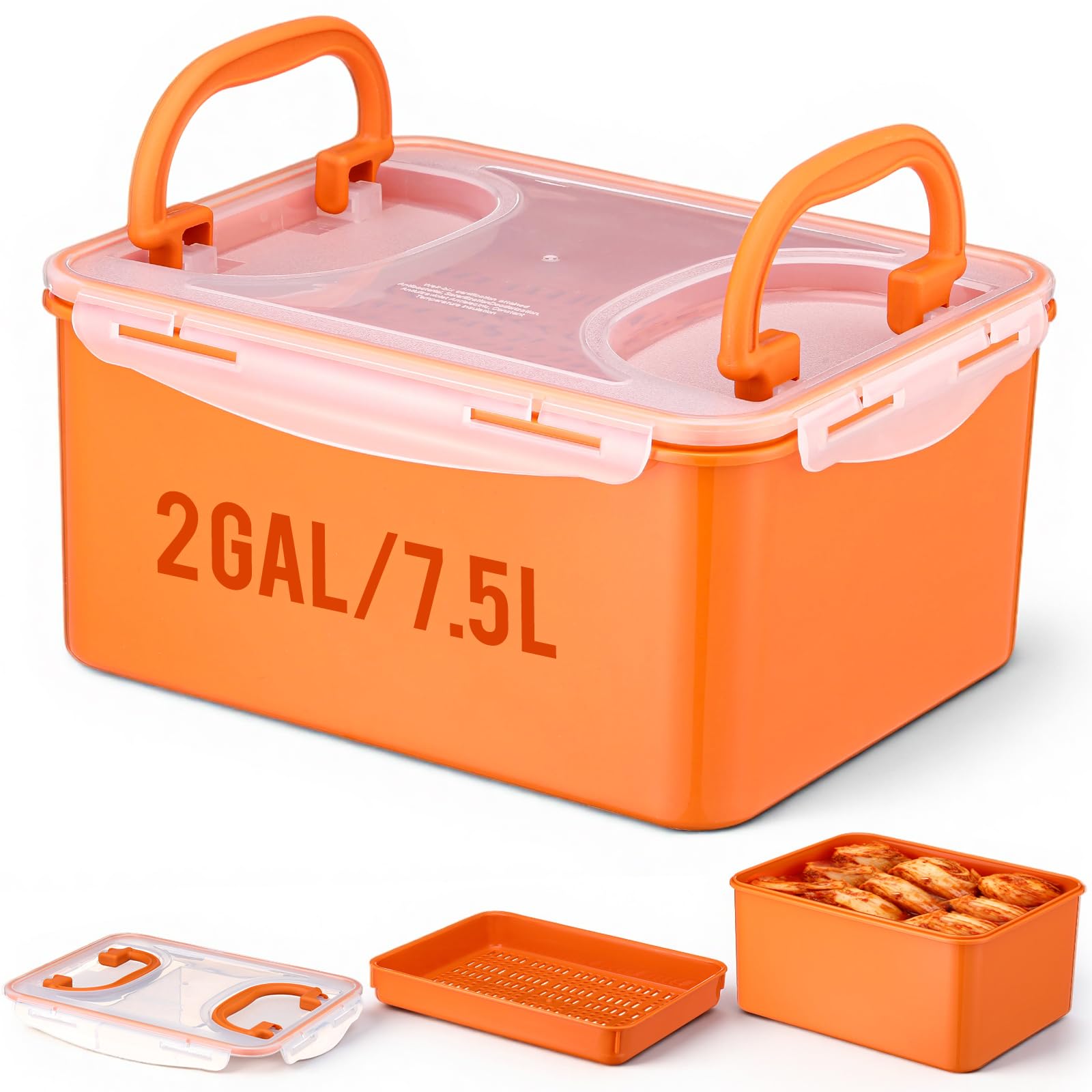 Photo 1 of LemonRoad 2 Gal/7.5 L Kimchi Sauerkraut Fermenting Container with Airtight Lids & Press Plate, Food Grade Fermentation, Storage Box with Sealed Lids for Pickles and Vegetables(Orange)