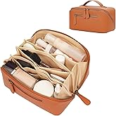 Divvia Travel Makeup Bag Large Capacity Cosmetic Bags for Women Waterproof Make up Organizer Toiletry Bag Open Flat Portable with Divider with Handle Pouch (Brown, 3L)