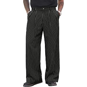 PLEPAN Men's Dress Pants Baggy Pleated Casual Trousers Relaxed Fit Slacks | Elastic Waist, Wide Leg, Back Pocket, Wrinkle-Res