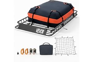 VEVOR Roof Rack Cargo Basket, 54 x 34 x 4 in, Heavy Duty Roof Top Carrier Basket with Waterproof Bag, Cargo Net, Ratchet Stra