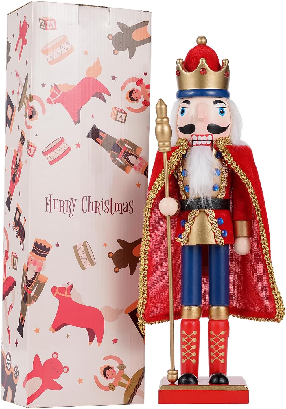 Nutcrackers - COMBIUBIU 14.8 inch Christmas Decorations Nutcracker Ornaments,Wooden Nutcracker Figures,Festive Collectible Nutcracker Gift for Indoor Winter Table Desktop Fireplace Decorations (Cane)