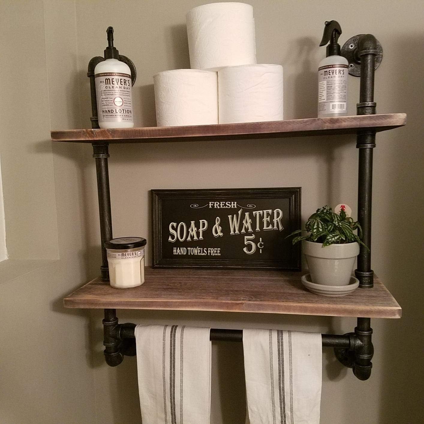 24″Industrial Pipe Bathroom Wall Mounted Shelves with Towel Holder