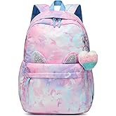Reqinqin 30L Waterproof Large Capacity School Backpack for 6-18 Years Girls & Boys,Lightweight Durable Travel Bookbag with Cat Ear & Heart Keychain,Teens College Daily Use Kids Backpack (Blue)