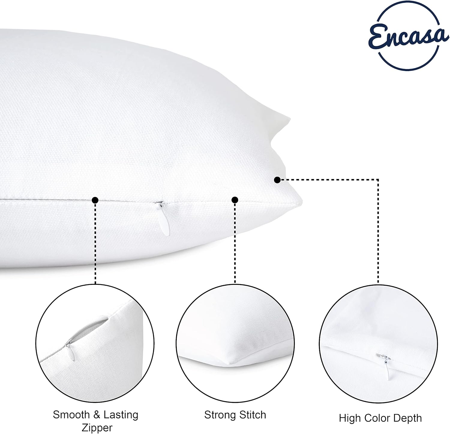 Encasa Homes Throw Pillow Cover 2pc Set - White - 20 x 20 inch Solid Dyed Cotton Canvas Square Accent Decorative Cushion Case for Couch Sofa Chair Bed & Home: Home & Kitchen