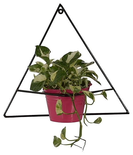 Green Gardenia Iron Pink Triangle Shape Wall Bracket with Bucket Planter/Wall Planter-Pink