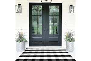 CAINANEL Buffalo Plaid Outdoor Rug 35.4'' x 59'' Black and White Front Door Mat Front Porch Rug Layered Welcome Door Mat for Front Porch Decor, Front Door, Farmhouse Decor,Entryway