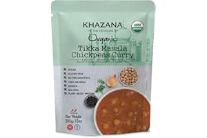 Khazana Organic Ready to Eat Meals - Tikka Masala Chickpeas Curry (Pack of 1, 10oz Pouches) - Non-GMO, Vegan, Gluten Free & Kosher - Authentic Indian Cuisine in 90 Seconds!