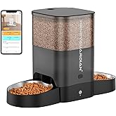 HoneyGuaridan Automatic Cat Feeder for Two Cats, 5G WiFi Smart Feed Pet Feeder with Stainless Steel Bowl,APP Control Dispenser, Dual Power Supply,Desiccant Bag,10s Meal Call Black