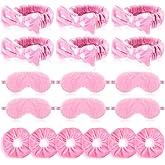 Maiteenly 18 Pcs Sleepover Party Supplies Include 6 Bow Spa Headbands, 6 Eye Mask and 6 Velvet Scrunchies Pink Party Favors for Women Makeup Gift Bachelorette Slumber Wedding