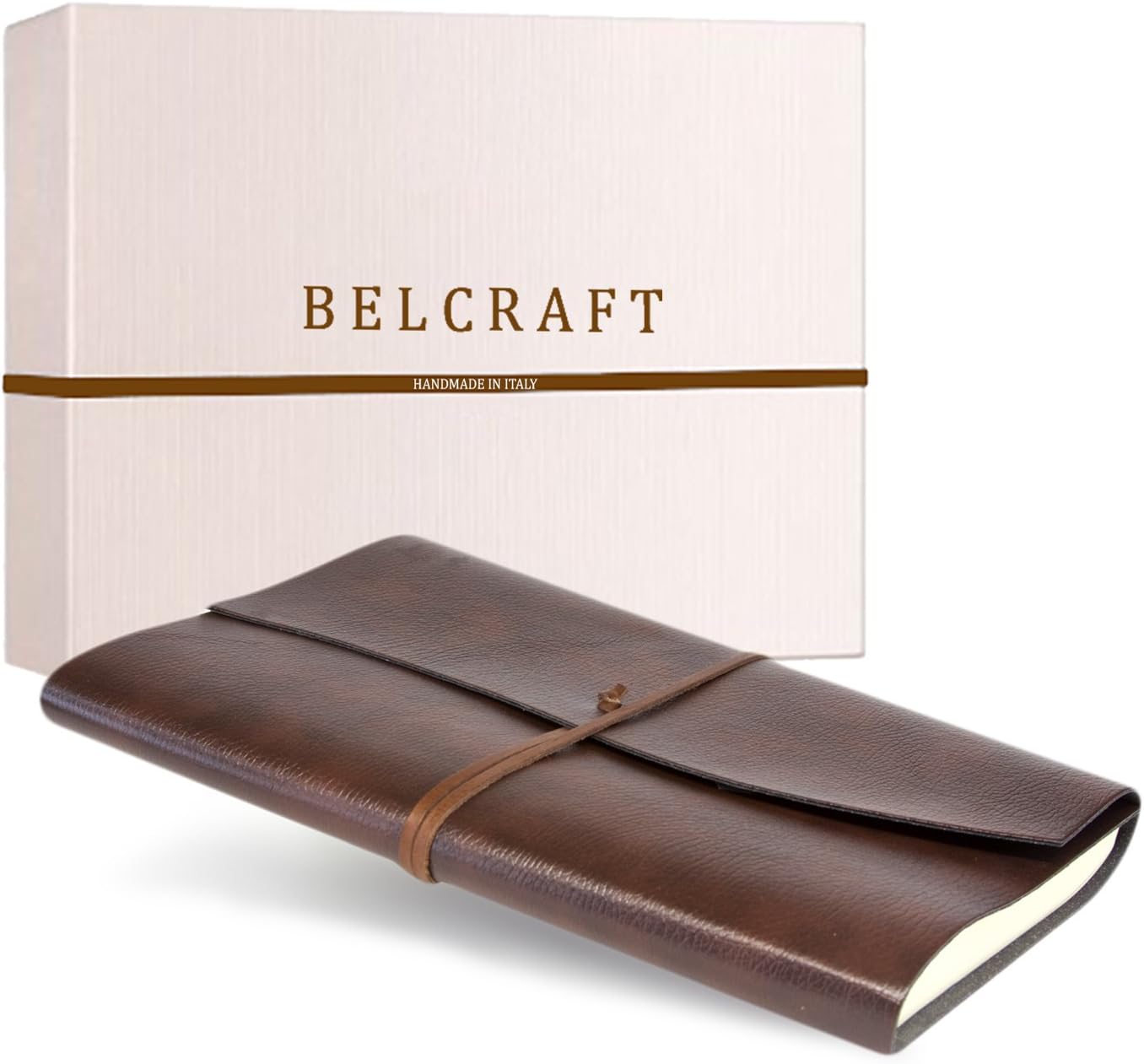 BELCRAFT Tivoli A4 Large Recycled Leather Bound Journal, Notebook, Notepad, Including Gift Box, A4 (21x30 cm) Brown