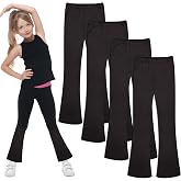 FEQO 4 Pack Girls Flare Leggings Pants Cotton Leggings Bell Bottoms 5-14Y | Bell Bottoms Cotton Flare Leggings for Toddlers Teen Girl, Lightweight Bell Bottom Pants Flare Dance Toga Pants