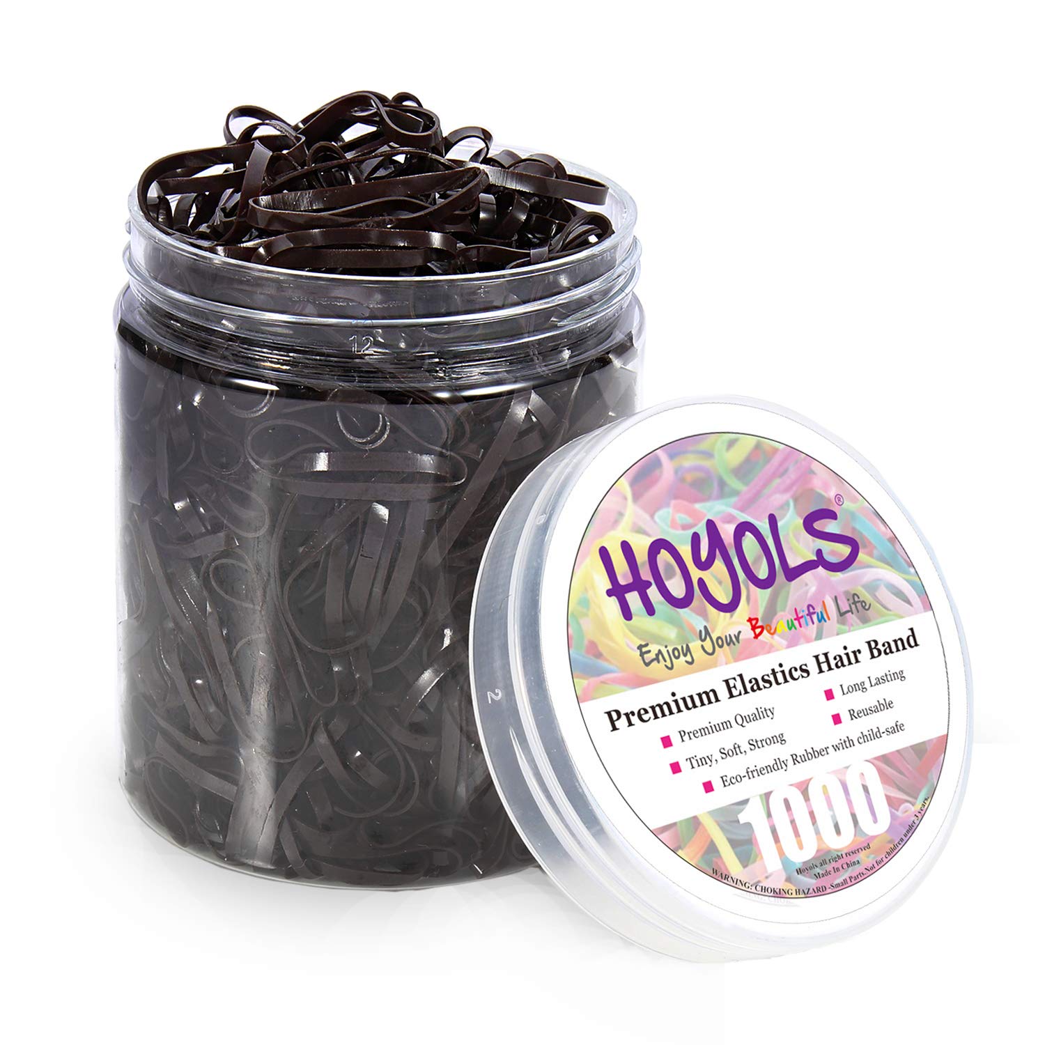 Hoyols Small Hair Elastics Brown, Premium Plastic Girls Hair Ties Strong Flexible Rubber Bands Tiny Mini Polybands Hair Bands for Women Kids Baby Bulk 1000 Count (Dark Brown)
