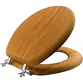 Mayfair Natural Oak Veneer Toilet Seat with Chrome Hinges, Round, Wood