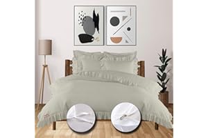 eBeddy Linens 800 TC Soft Egyptian Cotton Oversized King 120x98 Size 3-Pieces Edge Ruffle Duvet Cover Zipper Closure & Corner Ties Durable and Fade Resistant Silver Grey