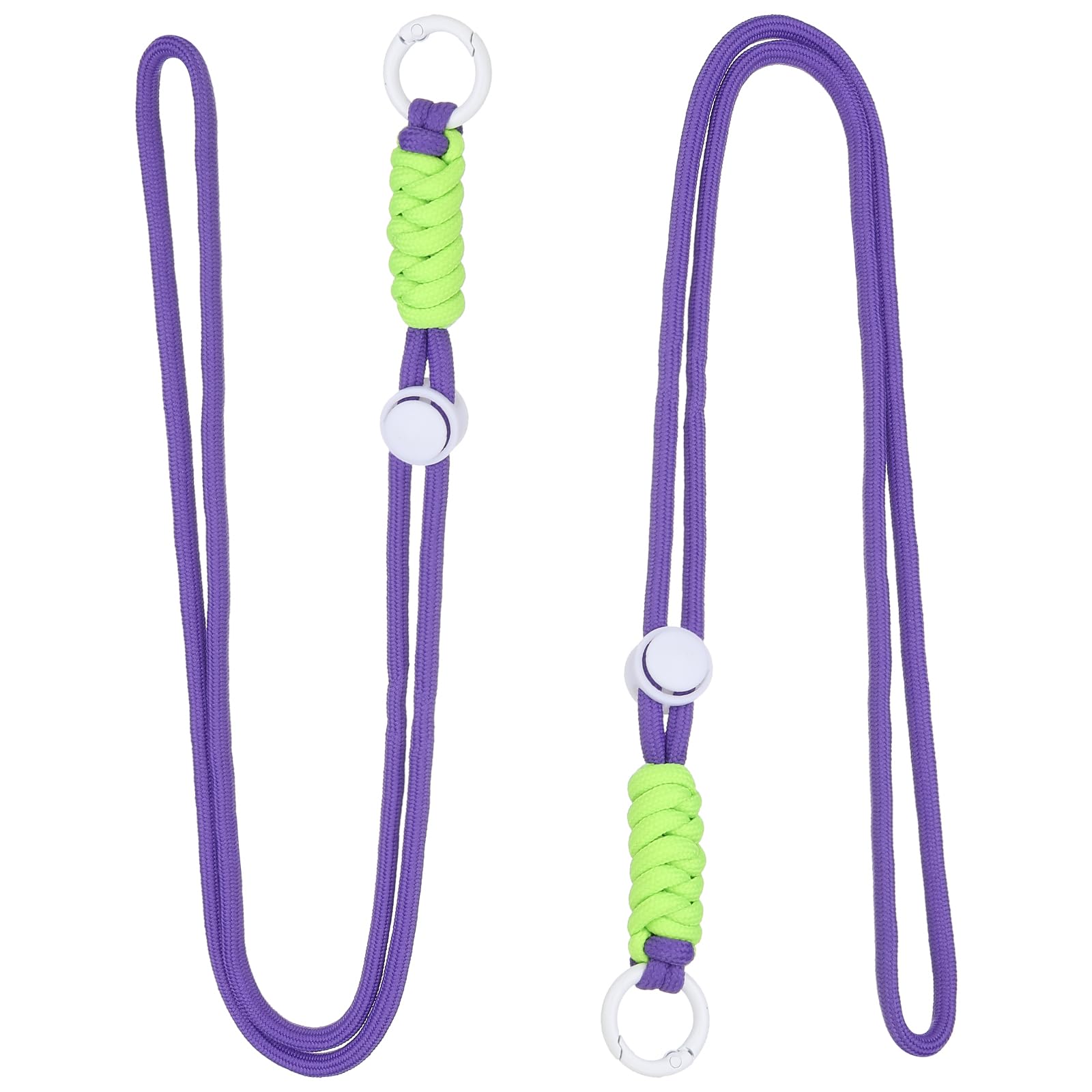 PATIKIL 2 Pcs Paracord Lanyard Necklace, Paracord Lanyard with Split Ring & Clip, Color Matching String for Outdoor Activities, Bag Pendant, Keys, Purple & White & Green