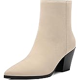 NUMALEO Womens Ankle Boots Chunky Low Heel Pointed Toe Heeled Booties Side Zipper Comfy Fall Winter Boots 2.5" Dress Shoes