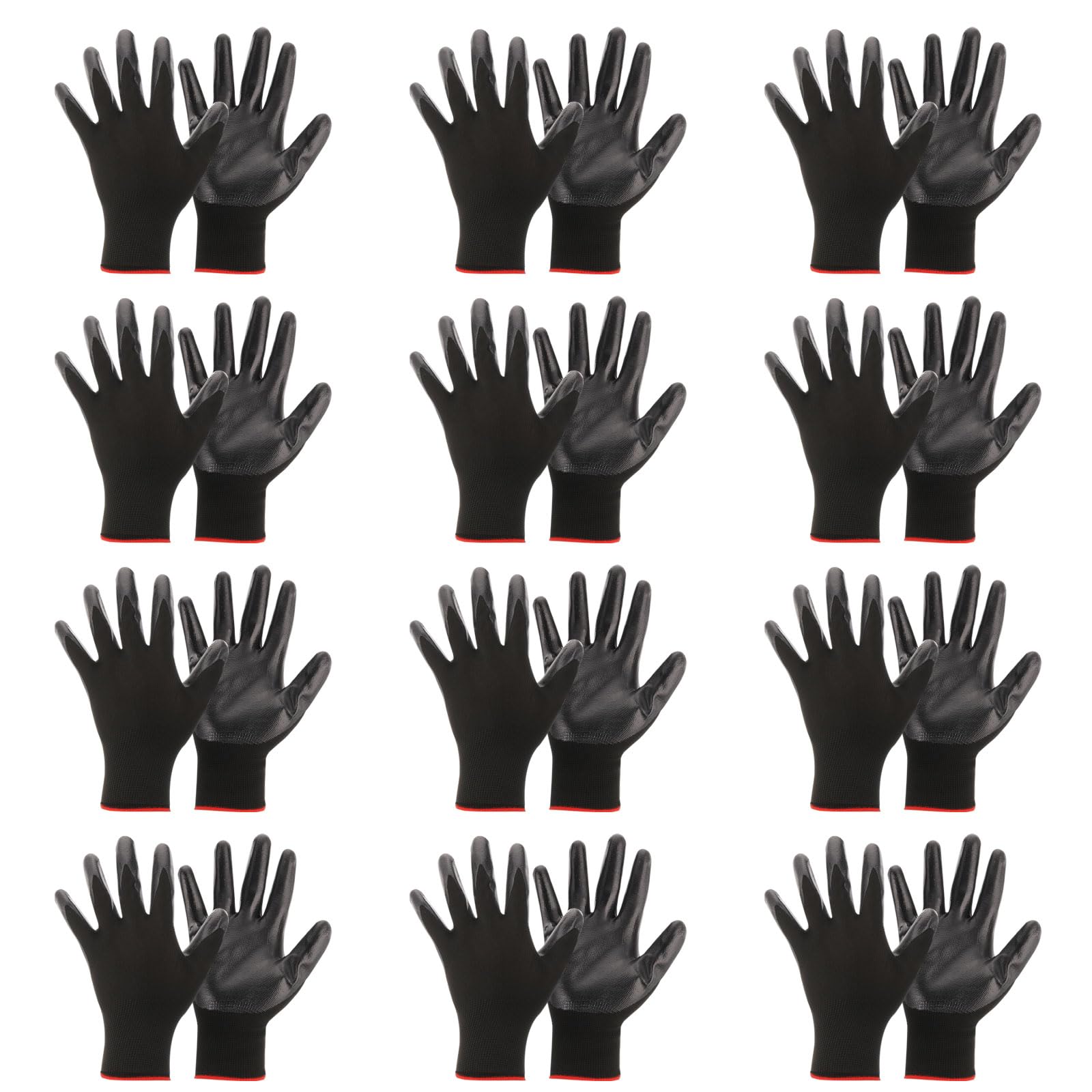 PATIKIL 12 Pairs Safety Work Gloves Nitrile Coated Work Glove Mechanic Working Glove Polyurethane Coated Smooth Glove for Warehouse Construction Gardening, Black