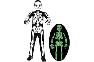Koatobbor Kids Skeleton Costumes Glow in The Dark Halloween Scary Jumpsuit for Girls Boys
