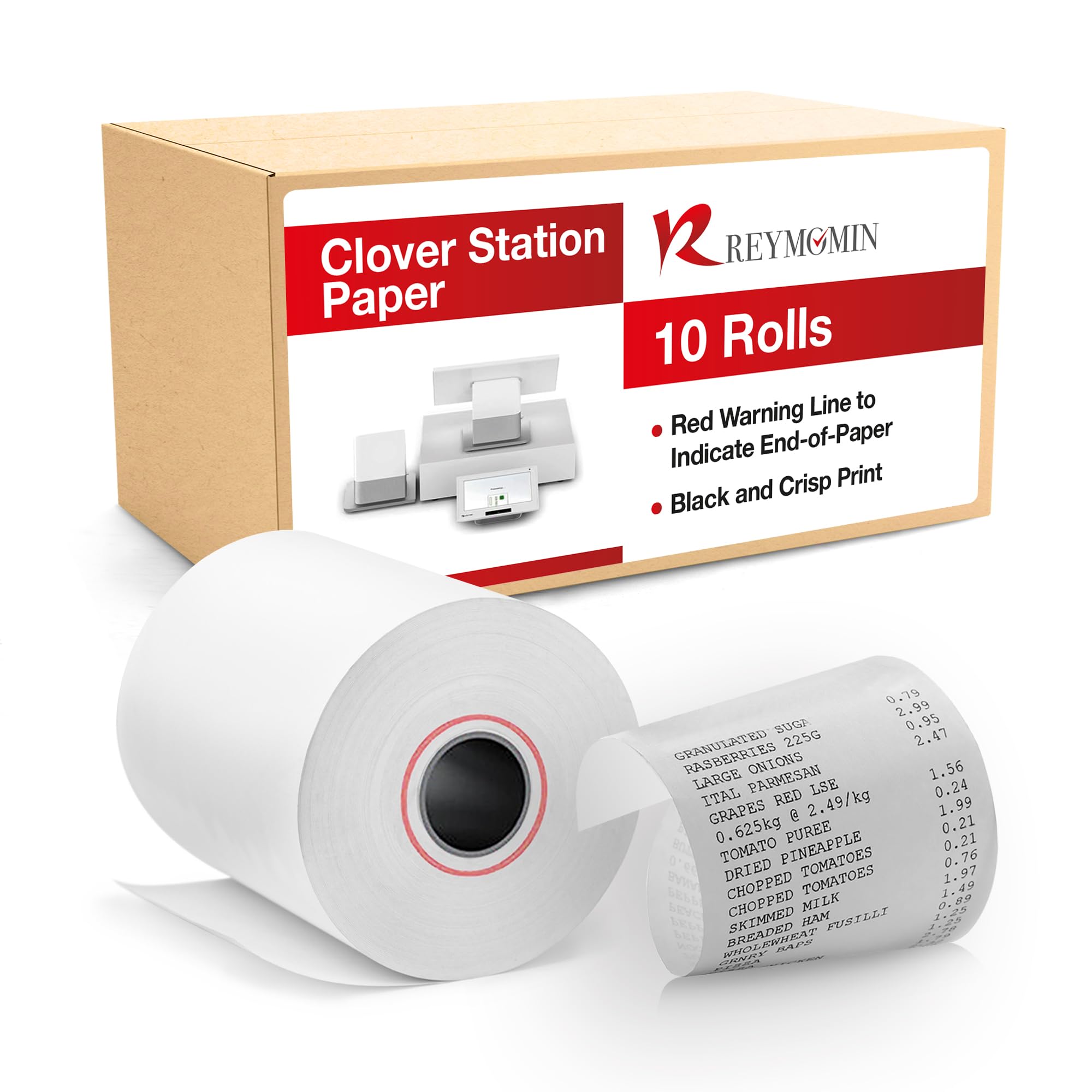 Photo 1 of 10 Rolls - Clover Station Receipt Paper - 3 1/8" x 230' - BPA Free - Thermal Receipt Paper Rolls for Clover Duo C505 and Clover POS Station Printer P100, P500, P550