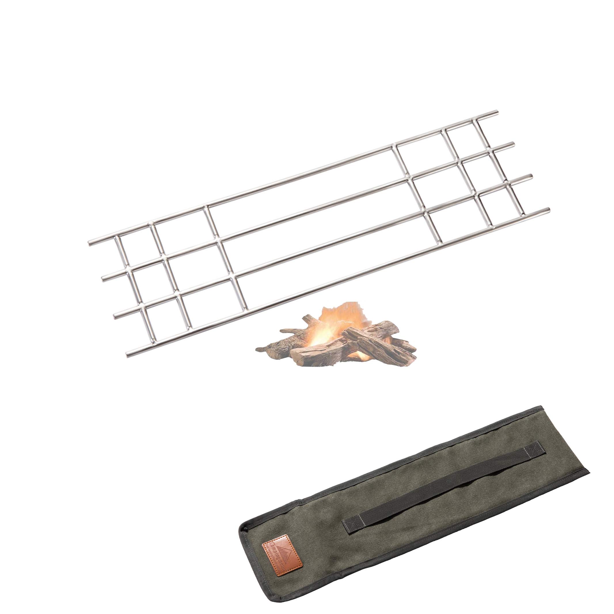 CAMPINGMOON 304 Stainless Steel Takibi Fire Pit Campfire Open Fire Grill, 17.56x5.12-inch with Carrying Bag MTG-AB