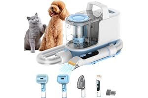 Syvio Dog Hair Vacuum Groomer, 6-In-1 Dog Grooming Vacuum for Shedding, Vacuum 99% Pet Hair, 1.3L Dustbin, Easy to Use&Clean, Professional Pet Grooming Kit with 6 Tools for DeShedding Dogs Cats Rabbit