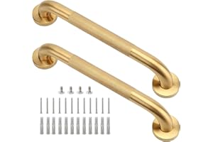 Rackickyer Shower Grab Bar, 2 Pack 16 Inch Gold Bathroom Grab Bar, 1.25" Diameter 304 Stainless Steel Anti-Slip Grab Bars for Bathtubs and Showers, Handicap Shower Grab Bar for Seniors Elderly