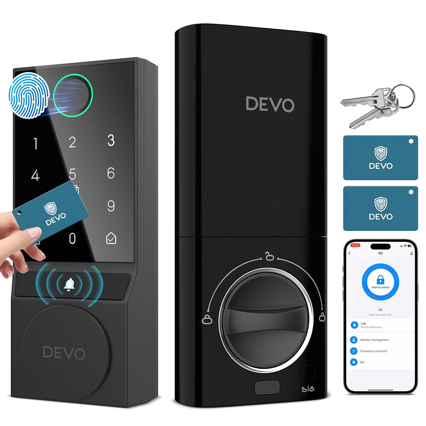 Photo 1 of DEVO G3 Wi-Fi Smart Lock with Fingerprint Door Lock, Keyless Entry Door Lock Smart Deadbolt, Passcode Unlock, APP Remote, Easy Installation, No Monthly Fee, Perfect for Front and Bedroom Doors(Black)