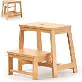 BEKVEM Bamboo Folding Step Stool with Sturdy Structure and Wide Stepping Surface for Safety, Multi-Purpose Foldable Step Ladder for Bathroom,Bedroom,Kitchen Step Stools for Kids &amp; Adults, 350 lbs