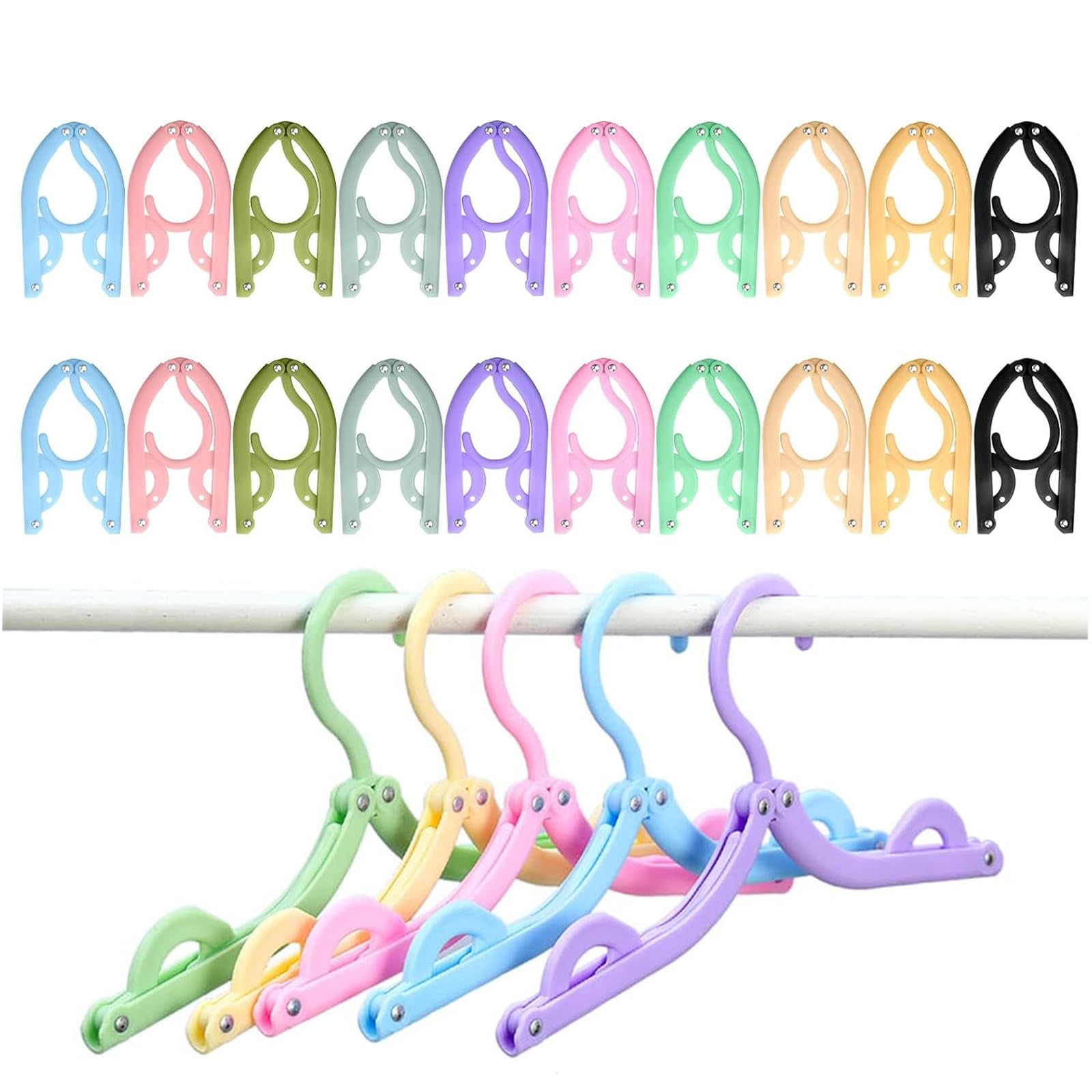 20 PCS Folding Clothes Hangers, 10 Color Portable Travel Coat Hangers, Plastic Travel Hangers Foldable, Foldable Space Saving Coat Hanger for Home Travel Outdoor Camping