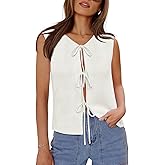 Yousify Women’s Tie Front Sweater Vest 2025 Sleeveless Crochet Knit Summer Y2K Going Out Tops