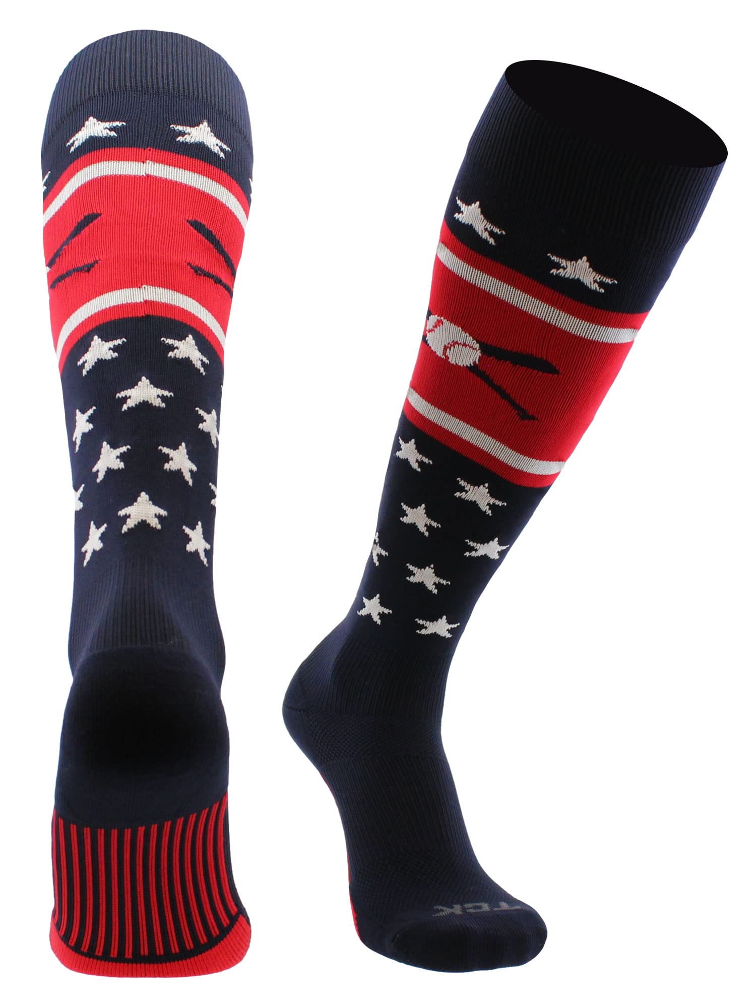 Calcetines de béisbol Patriotic USA con bates de béisbol (azul marino/rojo/blanco, extragrande)