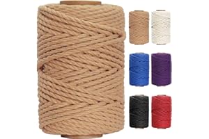 SINYLOO Natural Cotton Rope 6mm x 165feet Macrame Cord - Cotton Macrame Rope for Crafts, Plant Hangers, Wall Hanging, Home Decor, Dream Catcher, Clothesline - Brown